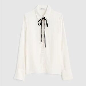Madewell Elegant White Blouse with Black Bow